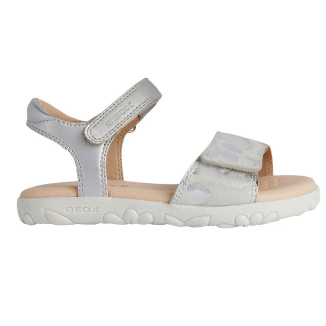 White-Silver - Back - Geox Girls Haiti Leather Sandals