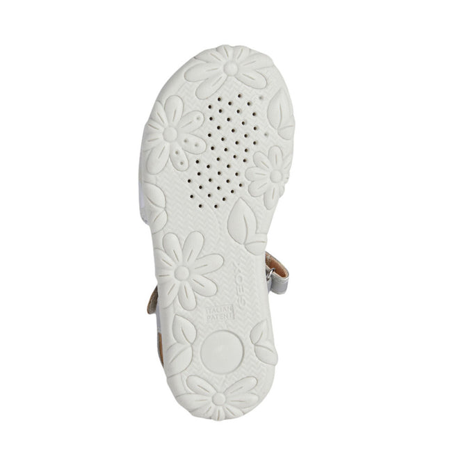 White-Silver - Pack Shot - Geox Girls Haiti Leather Sandals