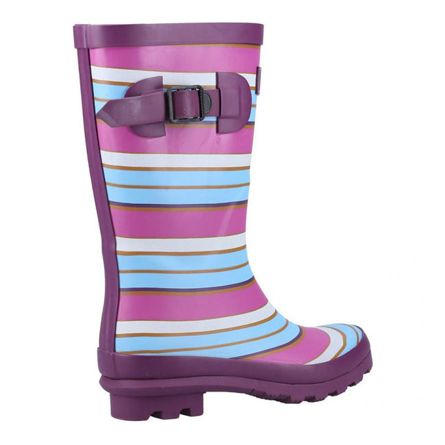 Purple - Back - Cotswold Childrens-Kids Stripe Wellington Boots
