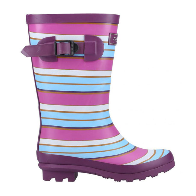 Purple - Side - Cotswold Childrens-Kids Stripe Wellington Boots