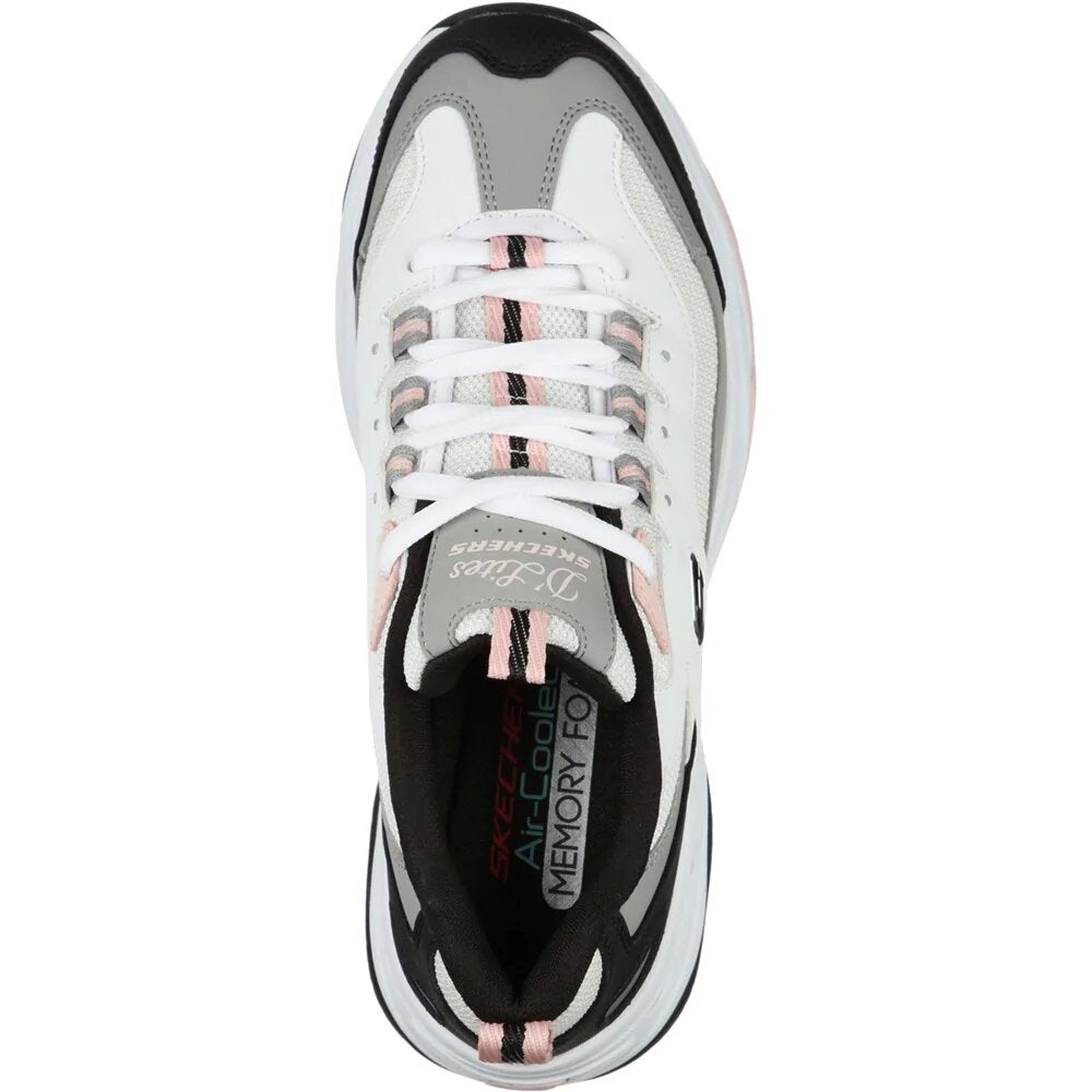 Black-White-Pink - Pack Shot - Skechers Womens-Ladies D´Lites 4.0 Fresh Diva Leather Trainers