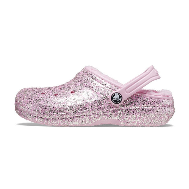 Flamingo Pink - Side - Crocs Childrens-Kids Glitter Clogs