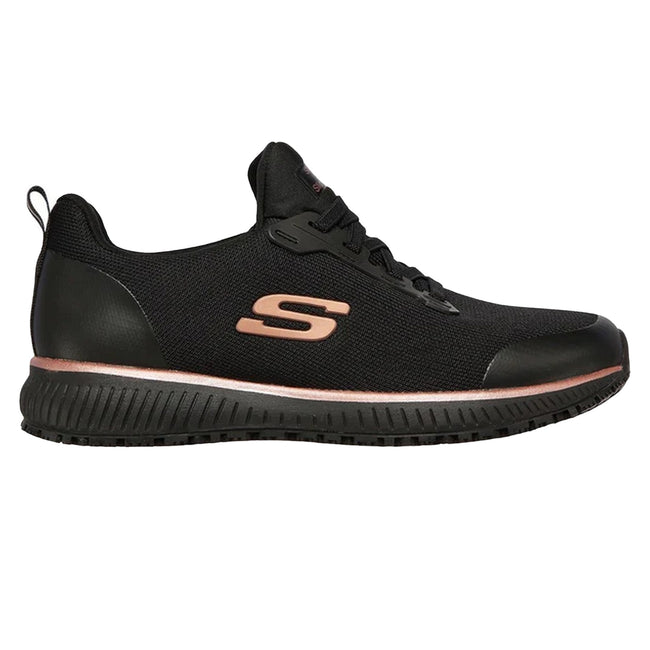 Black-Rose Gold - Back - Skechers Womens-Ladies Squad SR Safety Shoes