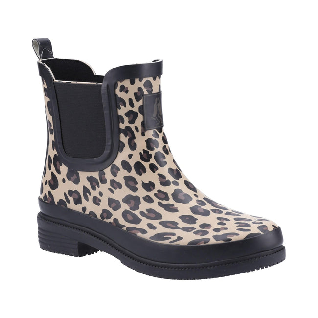 Brown-Black - Back - Hush Puppies Womens-Ladies Minnie Leopard Print Wellington Boots