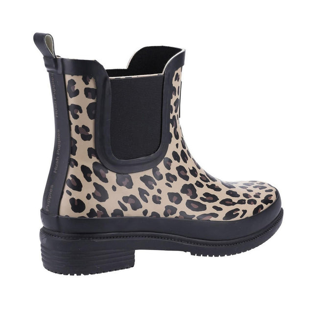 Brown-Black - Side - Hush Puppies Womens-Ladies Minnie Leopard Print Wellington Boots