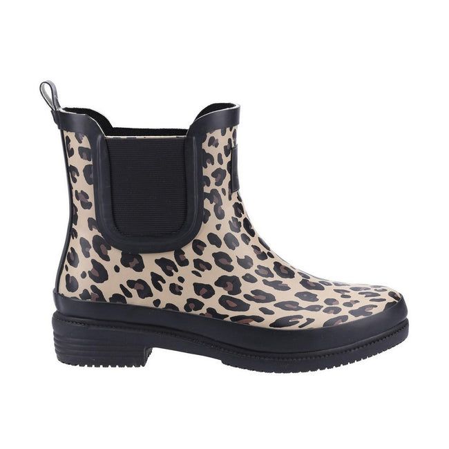 Brown-Black - Front - Hush Puppies Womens-Ladies Minnie Leopard Print Wellington Boots