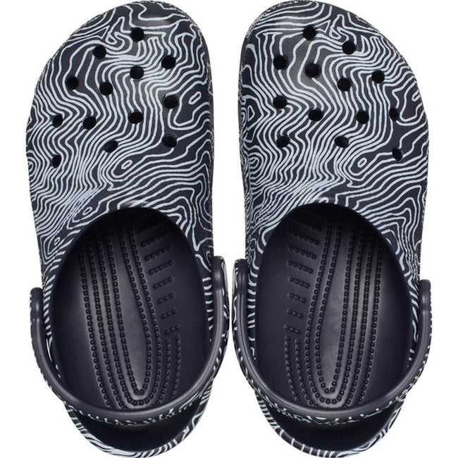 Deep Navy-White - Pack Shot - Crocs Unisex Adult Classic Topographic Clogs
