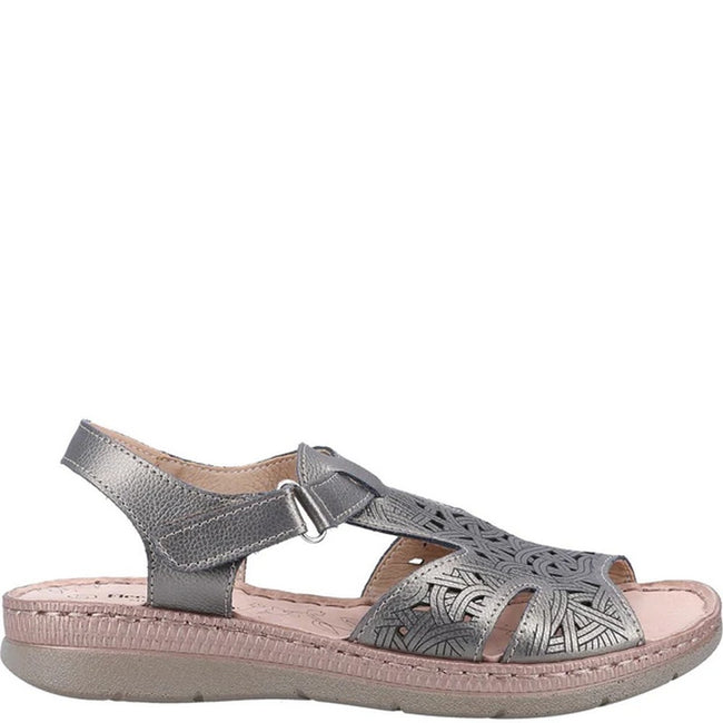 Metal Grey - Side - Fleet & Foster Womens-Ladies Ruth Leather Sandals