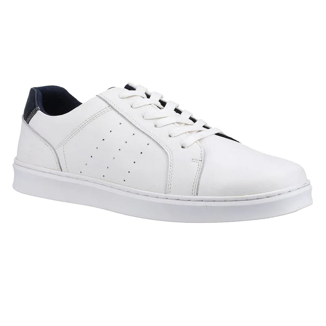 White - Front - Hush Puppies Mens Mason Leather Lace Up Trainers
