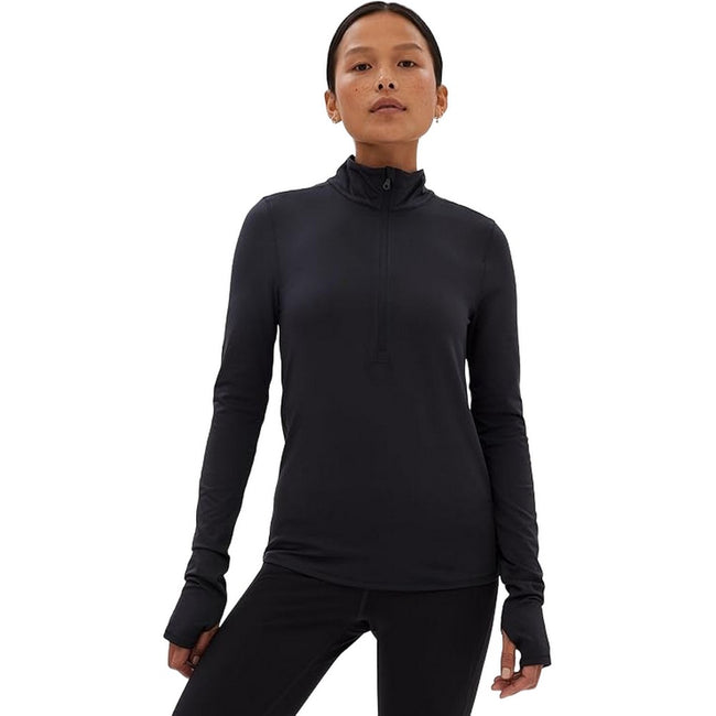 Black - Side - Girlfriend Collective Womens-Ladies Reset Mock Neck Extra Long Fleece Jacket
