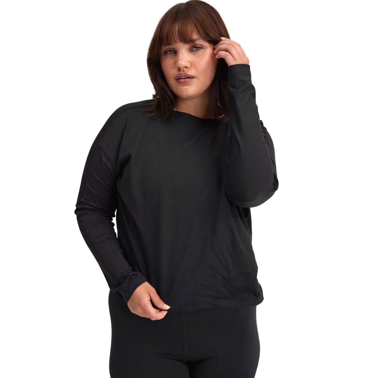Black - Back - Girlfriend Collective Womens-Ladies Reset Lift Cropped Long-Sleeved T-Shirt