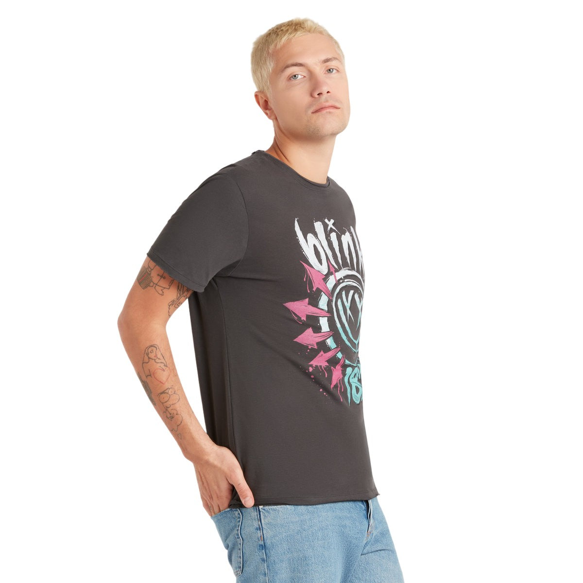 Charcoal - Side - Amplified Mens Blink 182 Logo T-Shirt