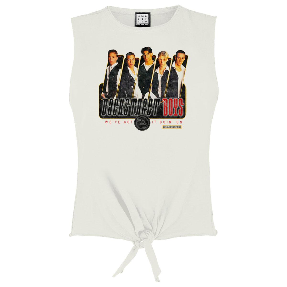 Vintage White - Front - Amplified Womens-Ladies Backstreet Boys Tied Hem Sleeveless T-Shirt