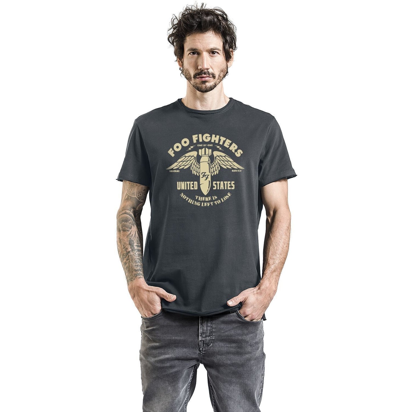 Charcoal - Back - Amplified Unisex Adult One By One Foo Fighters T-Shirt