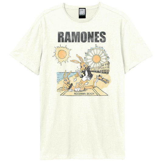 White - Front - Amplified Unisex Adult Rockaway Beach Ramones Vintage T-Shirt