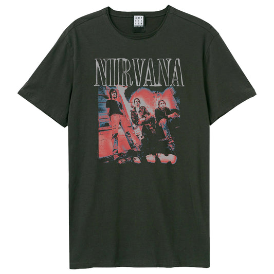 Charcoal - Front - Amplified Unisex Adult Distressed Band Photo Nirvana T-Shirt