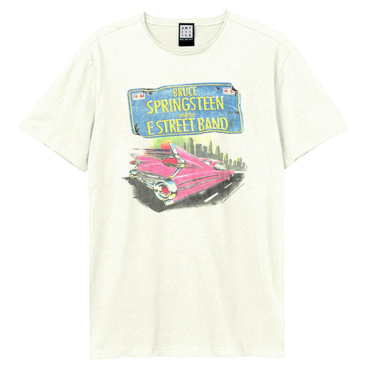 Vintage White - Front - Amplified Unisex Adult Pink Cadi Bruce Springsteen T-Shirt