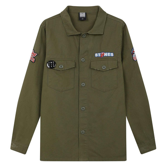Khaki Green - Front - Amplified Mens The Rolling Stones Military Overshirt
