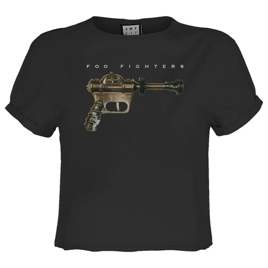 Charcoal - Front - Amplified Womens-Ladies Ray Gun Foo Fighters Crop T-Shirt