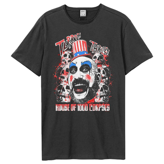 Charcoal - Front - Amplified Unisex Adult House Of 1000 Corpses Terror Thrills Rob Zombie T-Shirt