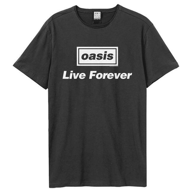 Charcoal - Front - Amplified Unisex Adult Live Forever Oasis T-Shirt