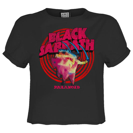 Charcoal - Front - Amplified Womens-Ladies Paranoid Black Sabbath Crop T-Shirt