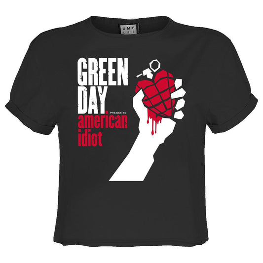 Charcoal - Front - Amplified Womens-Ladies American Idiot Green Day Crop T-Shirt