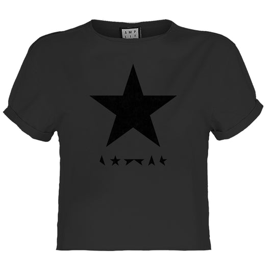 Charcoal - Front - Amplified Womens-Ladies Black Star David Bowie Crop T-Shirt