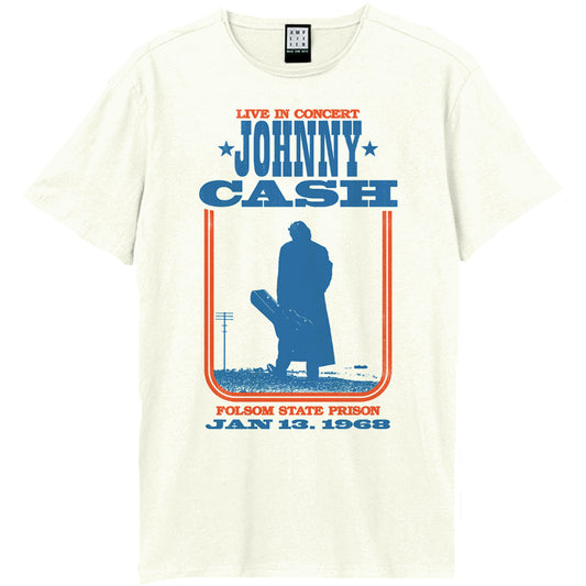 Vintage White - Front - Amplified Unisex Adult Man In Black At Folsom Johnny Cash T-Shirt