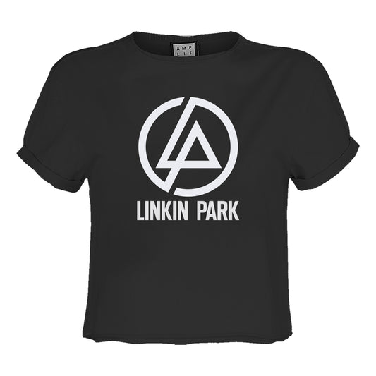 Charcoal - Front - Amplified Womens-Ladies Circle Logo Linkin Park Crop Top