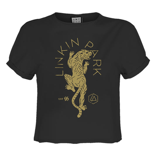 Charcoal - Front - Amplified Womens-Ladies Tiger Linkin Park Crop Top