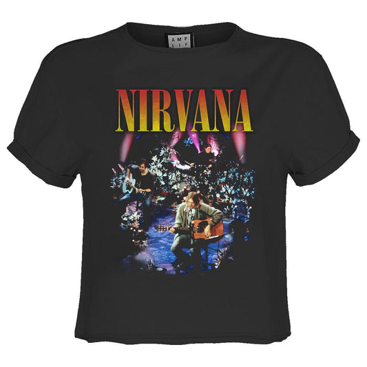 Charcoal - Front - Amplified Womens-Ladies Live In Ny Nirvana Crop Top