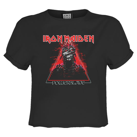 Charcoal - Front - Amplified Womens-Ladies Powerslave Iron Maiden Crop Top