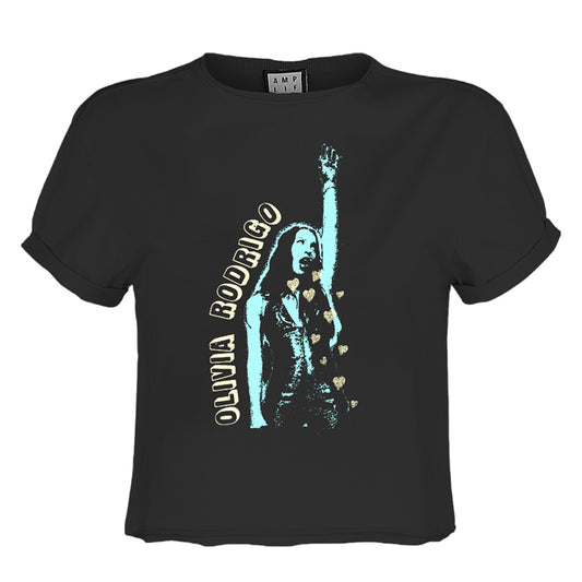 Charcoal - Front - Amplified Womens-Ladies Hand Up Olivia Rodrigo Crop Top