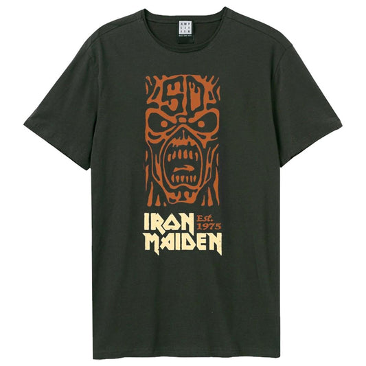 Charcoal-Orange - Front - Amplified Mens 50th Totem Pole Iron Maiden T-Shirt