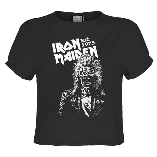 Charcoal - Front - Amplified Womens-Ladies 50th One Colour Eddie Iron Maiden Crop Top