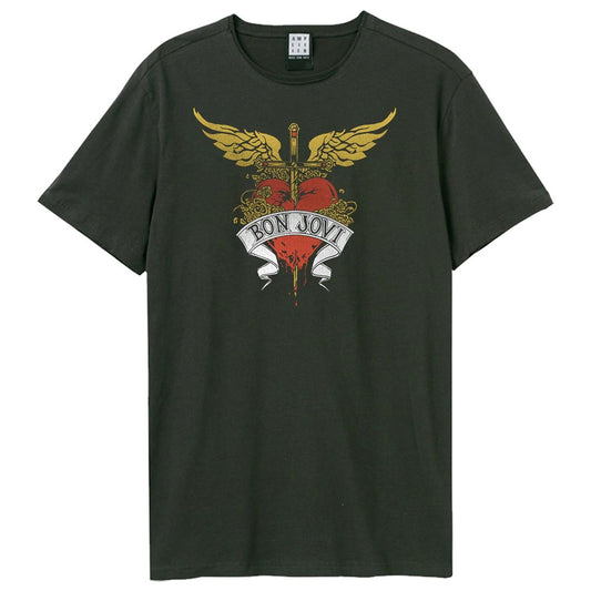 Charcoal - Front - Amplified Unisex Adult Heart And Dagger Bon Jovi T-Shirt