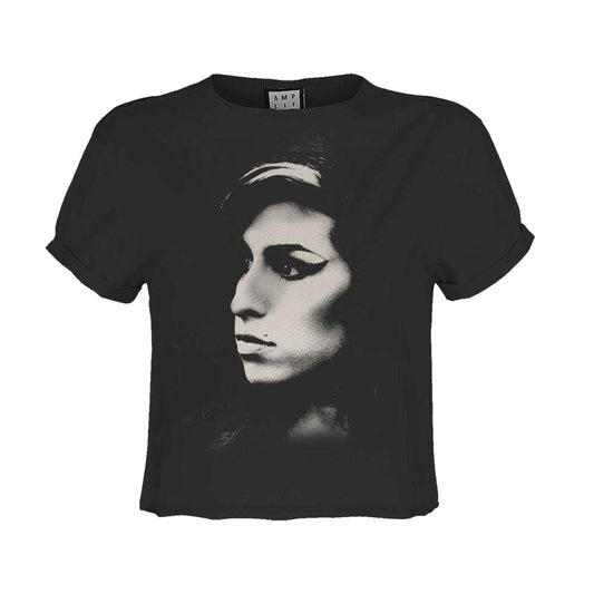 Charcoal - Front - Amplified Womens-Ladies Tonal Pose Amy Winehouse Crop T-Shirt