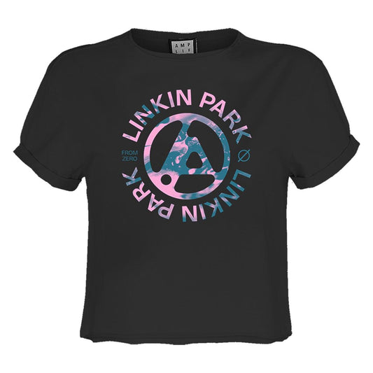 Charcoal - Front - Amplified Womens-Ladies From Zero Camo Spill Linkin Park Crop Top