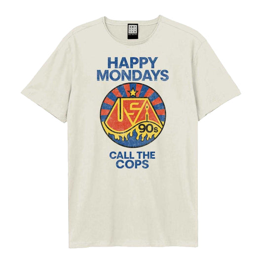 White - Front - Amplified Unisex Adult Call The Cops Happy Mondays T-Shirt