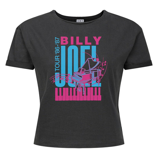 Charcoal - Front - Amplified Womens-Ladies Piano Billy Joel Crop Top