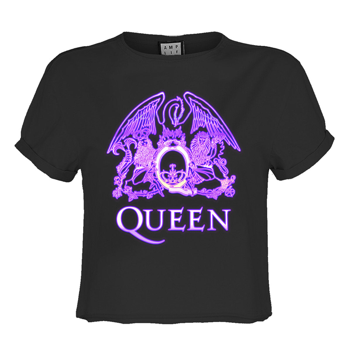 Charcoal-Purple - Front - Amplified Womens-Ladies Neon Sign Queen Crop Top