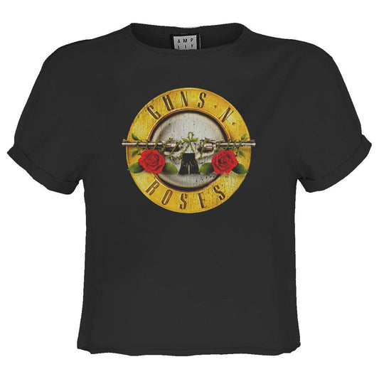 Charcoal - Front - Amplified Womens-Ladies Bullet Guns N Roses Crop Top
