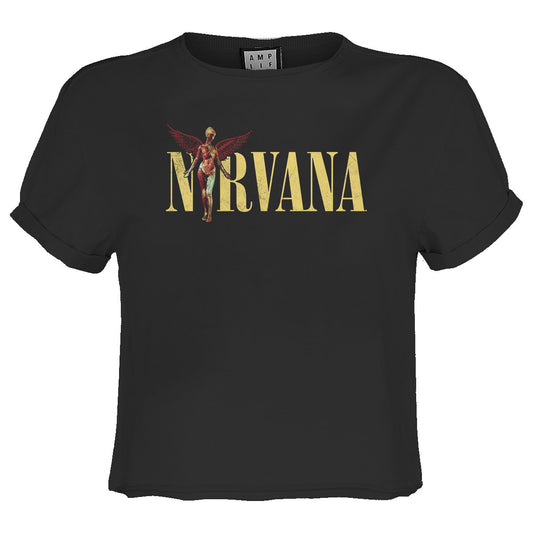Charcoal - Front - Amplified Womens-Ladies In Utero Nirvana Crop Top