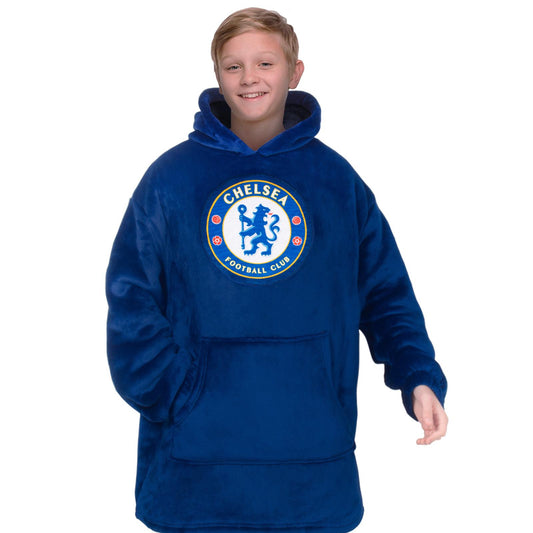 Blue - Front - Chelsea FC Childrens-Kids Crest Oversized Blanket Hoodie