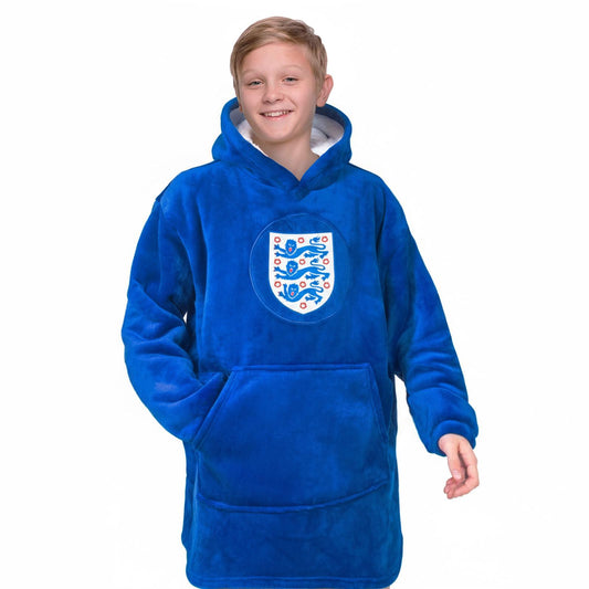 Blue - Front - England Childrens-Kids Crest Oversized Blanket Hoodie