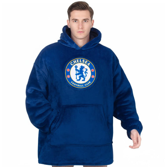 Blue - Front - Chelsea FC Unisex Adult Crest Oversized Blanket Hoodie