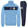 Navy Blue - Front - Manchester City FC Boys Contrast Striped Tracksuit