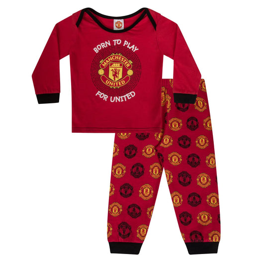 Red - Front - Manchester United FC Baby Boys Born To Play Long Pyjama Set