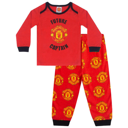 Red - Front - Manchester United FC Baby Boys Crest Long Pyjama Set